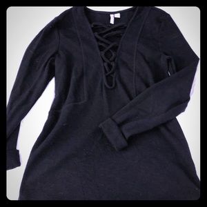 long sleeve black lace up shirt